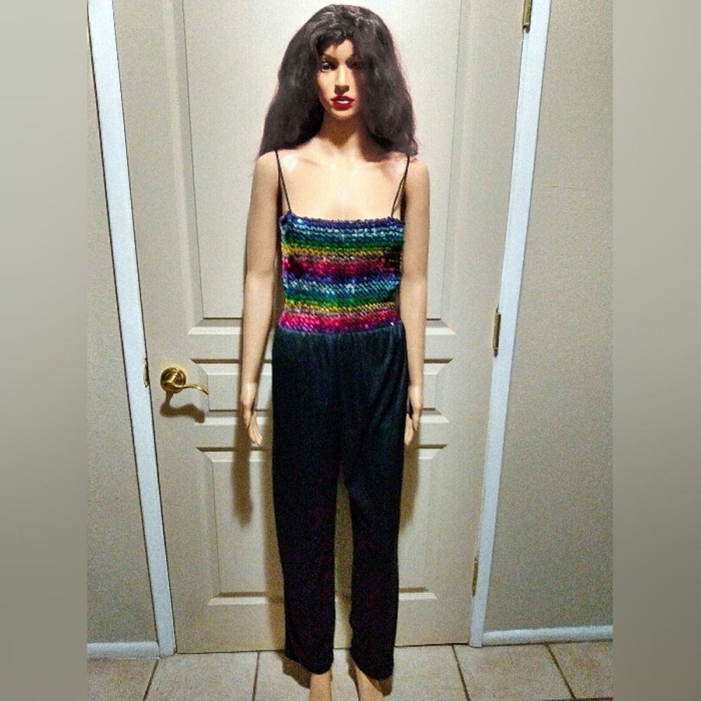Vintage 70's Rainbow Beaded Jumpsuit Dress.